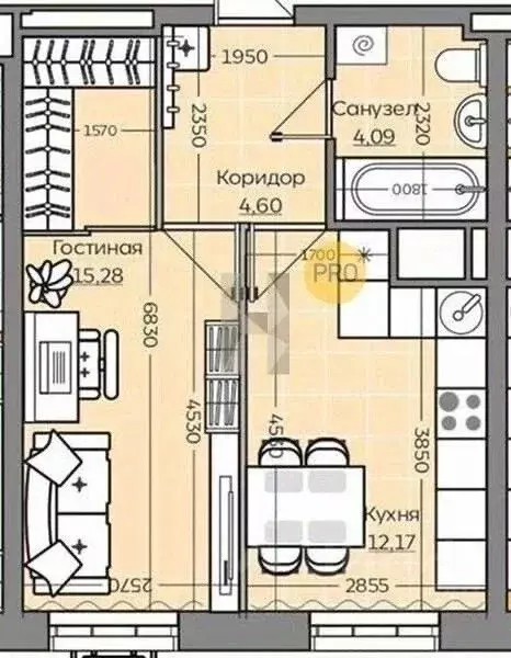 1-к кв. Татарстан, Казань ул. Оренбургский Тракт, 6к1 (35.58 м) - Фото 1