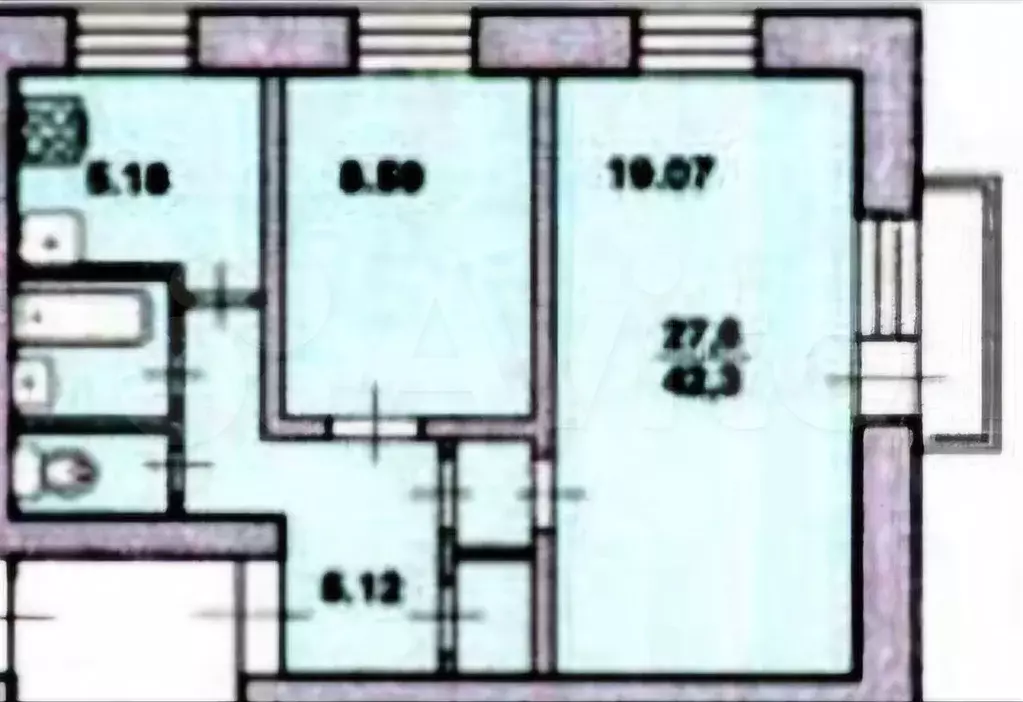 2-к. квартира, 41,5 м, 5/5 эт. - Фото 0