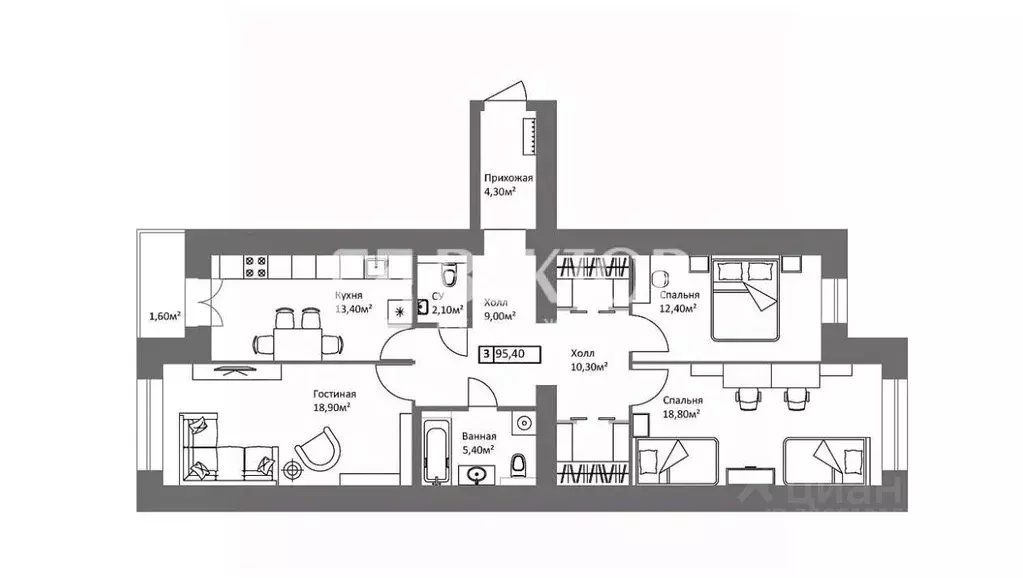 3-к кв. Ярославская область, Ярославль ул. Старая Костромская, 6 (95.4 ... - Фото 2