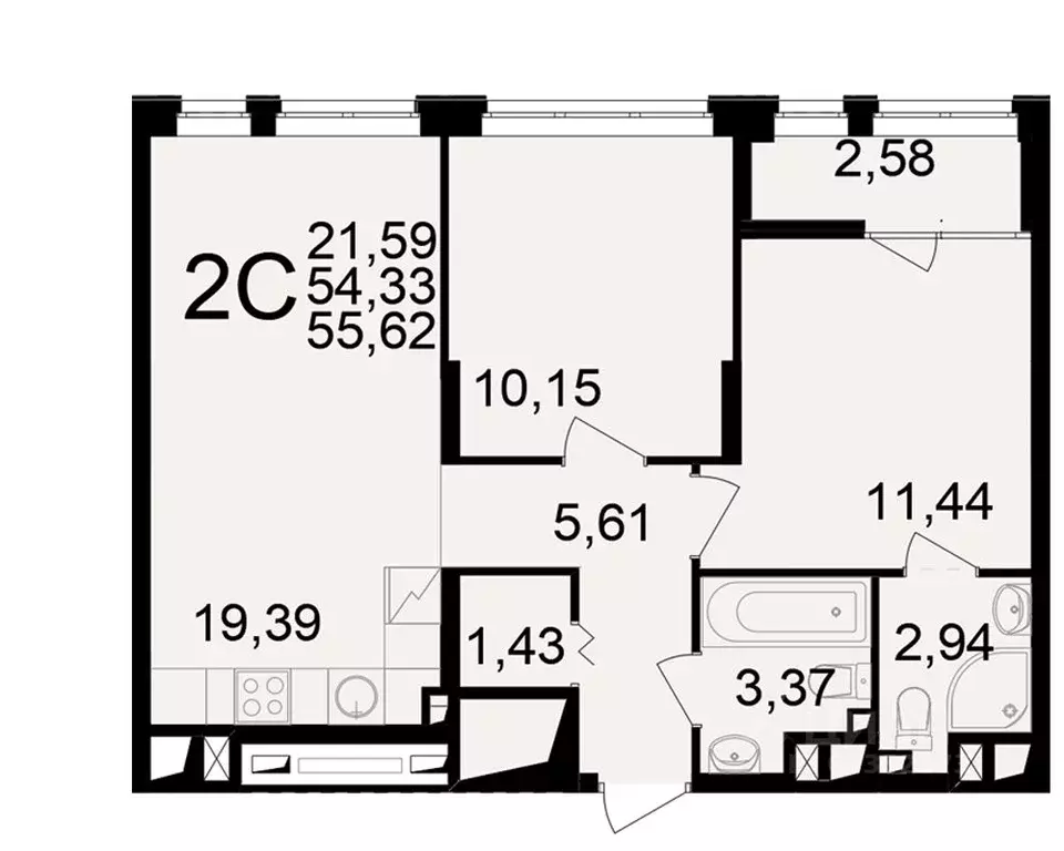 2-к кв. Рязанская область, Рязань ул. Чкалова (54.33 м) - Фото 1