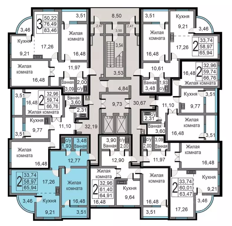 2-к кв. Калужская область, Калуга ул. Минская, 24 (65.94 м) - Фото 1