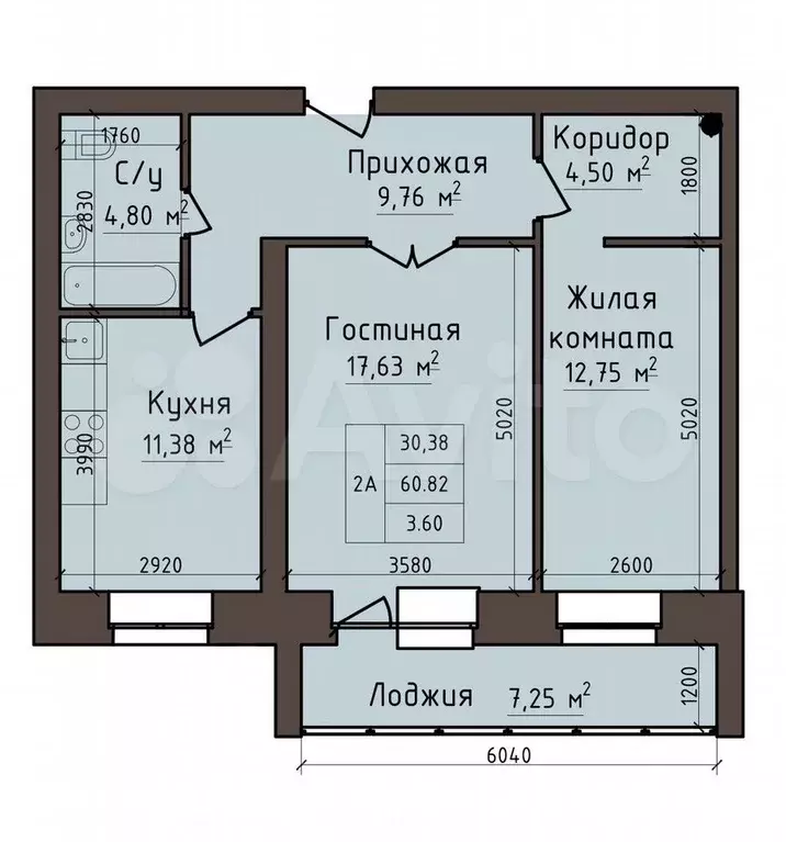 2-к. квартира, 64,4 м, 3/5 эт. - Фото 0