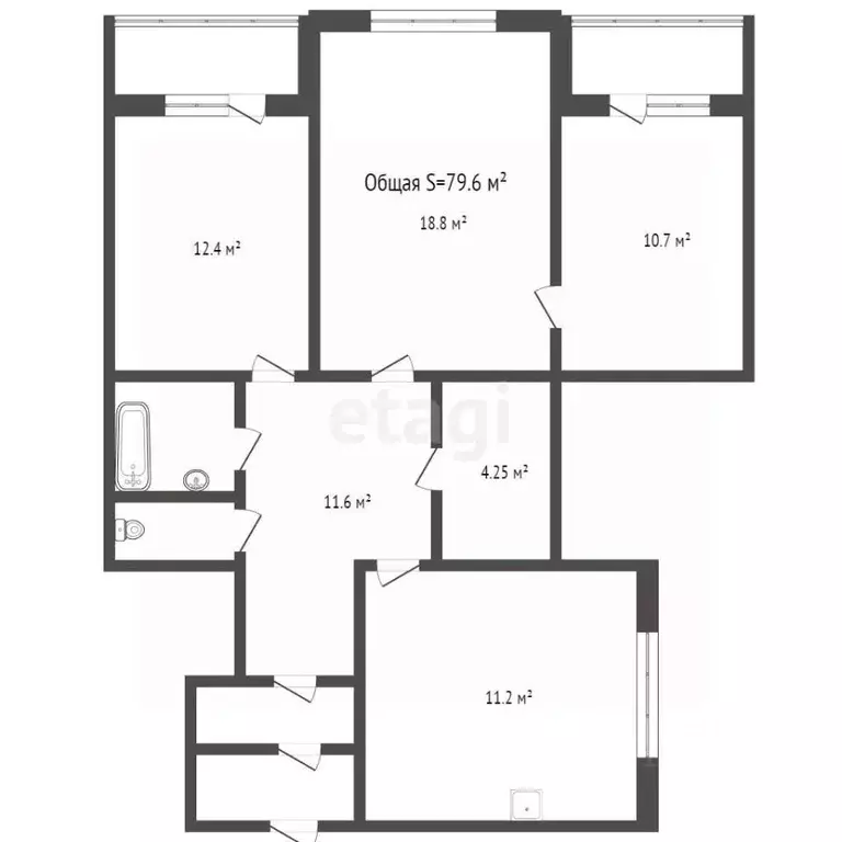 3-к кв. Брянская область, Брянск ул. Дуки, 31 (79.9 м) - Фото 1