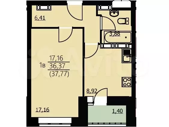 1-к. квартира, 37,7 м, 14/14 эт. - Фото 1