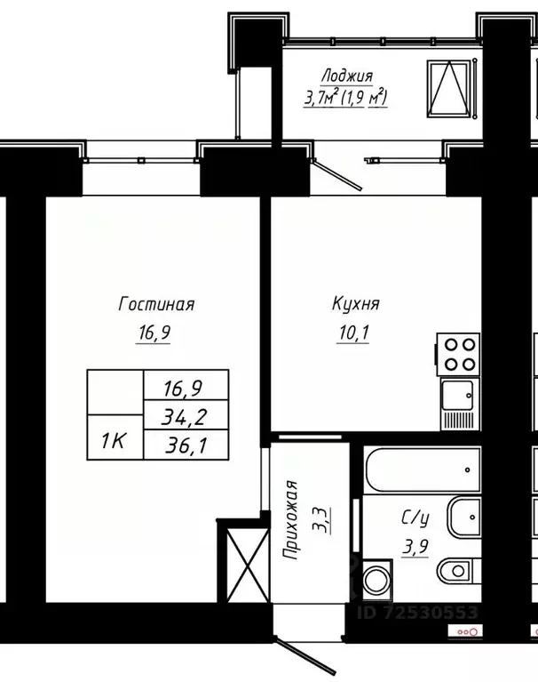 1-к кв. Алтайский край, Барнаул ул. Сухэ-Батора, 39 (36.1 м) - Фото 0