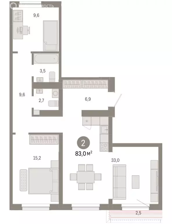 2-комнатная квартира: Новосибирск, Большевистская улица, с49 (83.02 м) - Фото 1