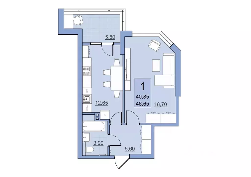 1-к кв. Саратовская область, Балаково Комсомольская ул., 65 (40.85 м) - Фото 0
