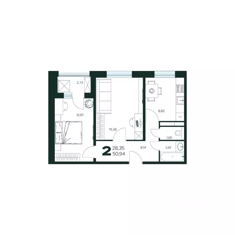 2-к кв. Московская область, Химки Сходня мкр,  (50.94 м) - Фото 1