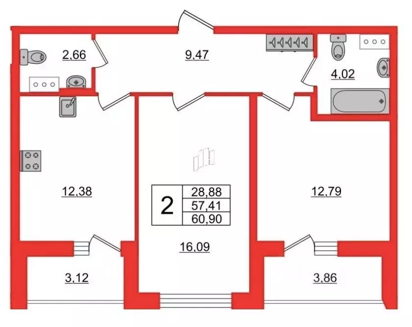 2-комнатная квартира: Санкт-Петербург, улица Чирикова, 5 (60.09 м) - Фото 0