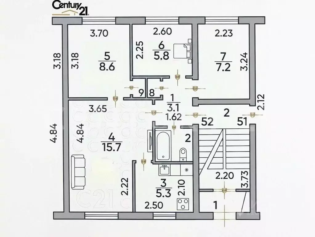 4-к кв. Санкт-Петербург ул. Белы Куна, 13К3 (49.0 м) - Фото 2