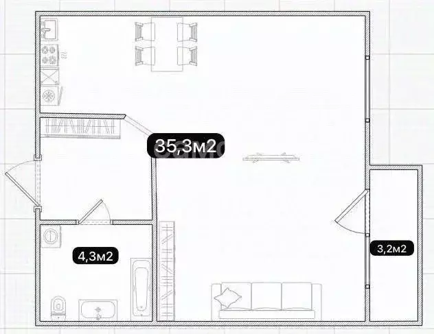 Студия Омская область, Омск пос. Биофабрика, 19к1 (39.6 м) - Фото 2