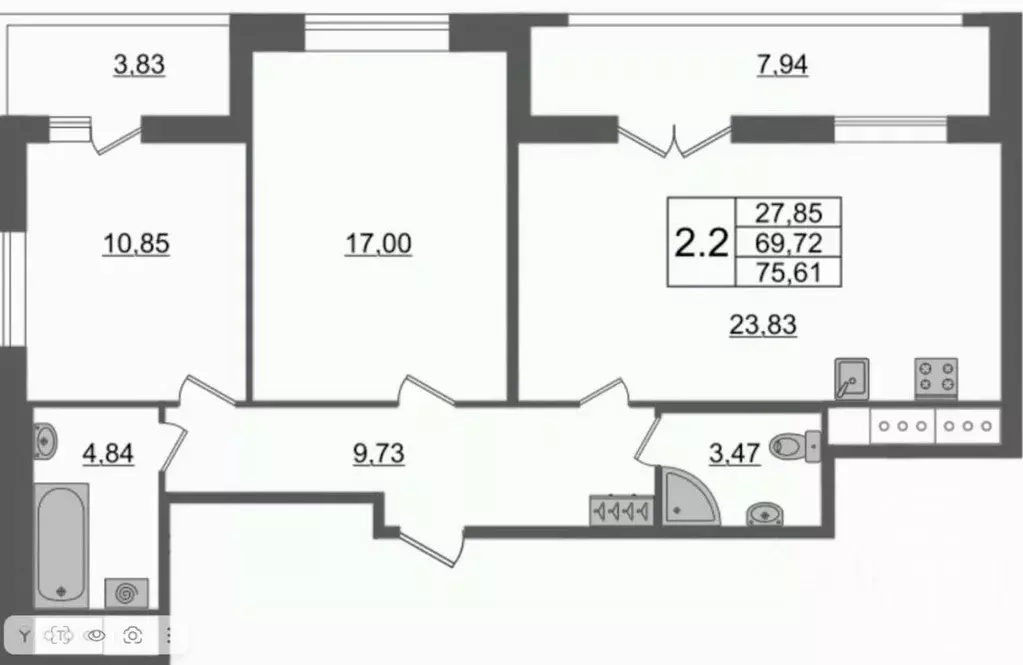 2-к кв. Санкт-Петербург Дальневосточный просп., 23 (75.61 м) - Фото 1