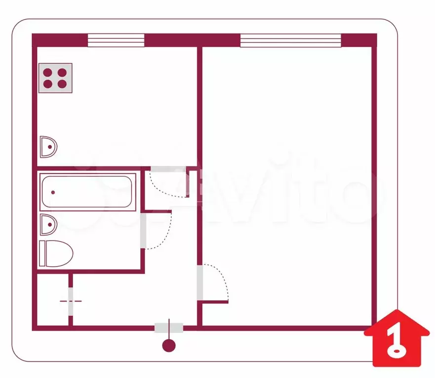 1-к. квартира, 29,6 м, 4/9 эт. - Фото 0