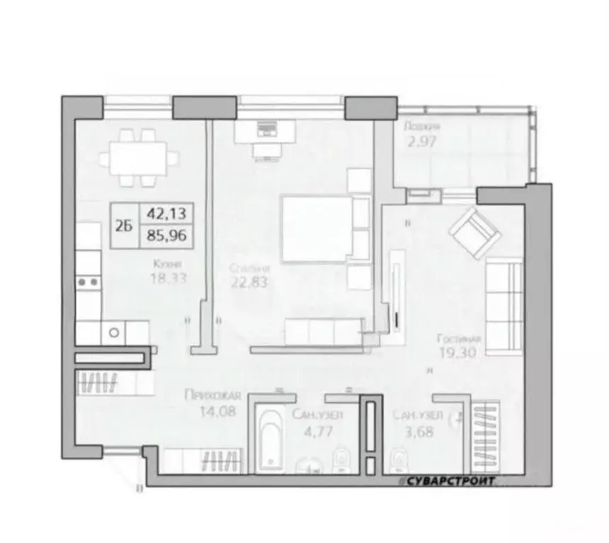 3-к кв. Татарстан, Казань ул. Сибгата Хакима, 51 (82.4 м) - Фото 2