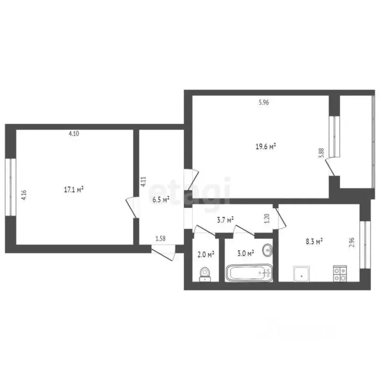 2-к кв. Ямало-Ненецкий АО, Новый Уренгой Тундровая ул., 4 (56.0 м) - Фото 1