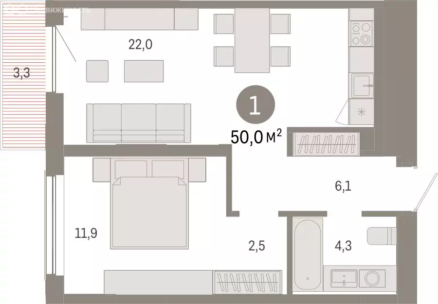 1-комнатная квартира: Новосибирск, Большевистская улица, с49 (49.98 м) - Фото 1