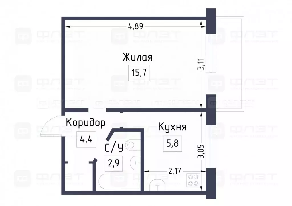 1-к кв. Татарстан, Казань ул. Братьев Касимовых, 30 (28.8 м) - Фото 2