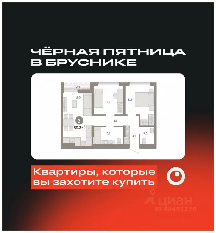 2-к кв. Новосибирская область, Новосибирск ул. Аэропорт, 88 (60.3 м) - Фото 0