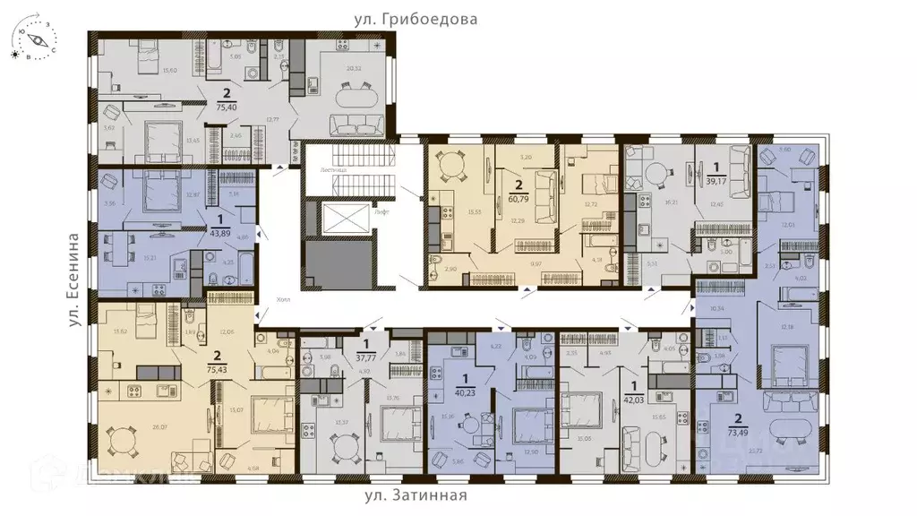 2-к кв. Рязанская область, Рязань ул. Есенина (73.49 м) - Фото 1
