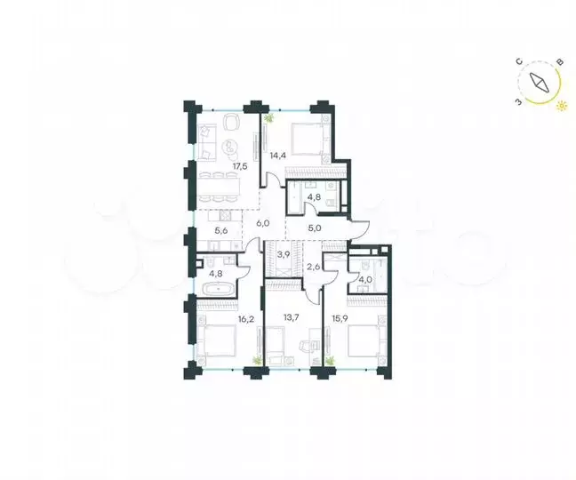 5-к. квартира, 114,4м, 7/9эт. - Фото 0