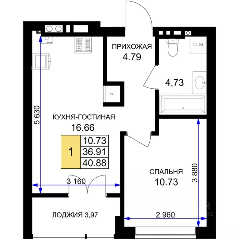 1-к кв. Калининградская область, Гурьевск Включи жилой комплекс (40.88 ... - Фото 0