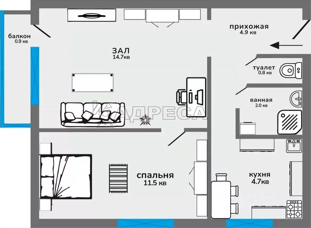 2-к кв. крым, симферополь ул. кечкеметская, 79 (40.8 м) - Фото 1