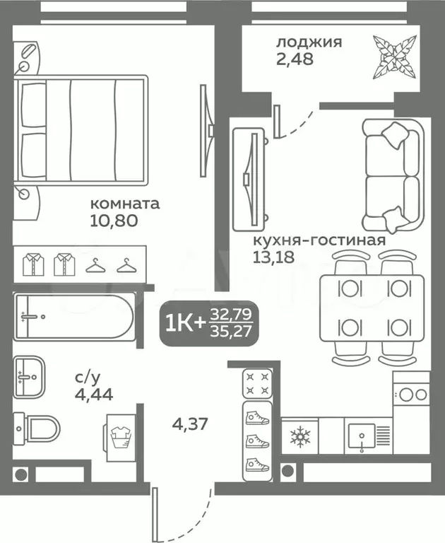 1-к. квартира, 32,8 м, 9/20 эт. - Фото 0