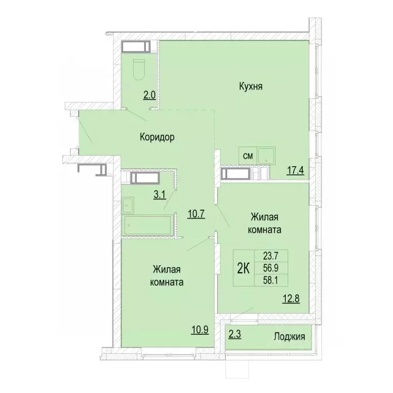 2-к кв. Нижегородская область, Нижний Новгород Кузнечиха Город жилой ... - Фото 1