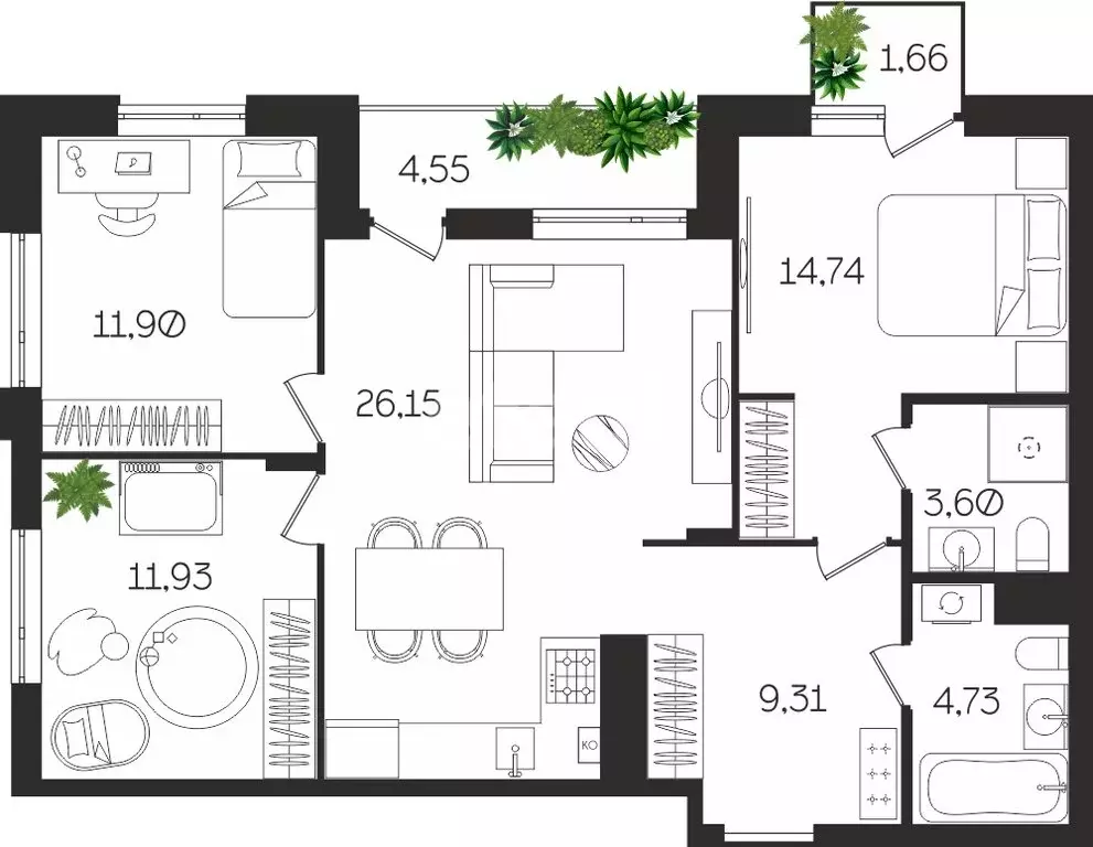 3-комнатная квартира: Тула, Богородицкая улица, 8Б (88.57 м) - Фото 1