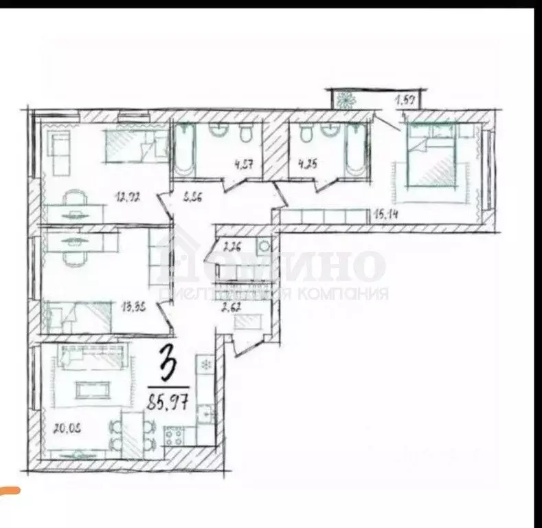3-к кв. Тюменская область, Тюмень ул. Василия Подшибякина, 11 (82.9 м) - Фото 2