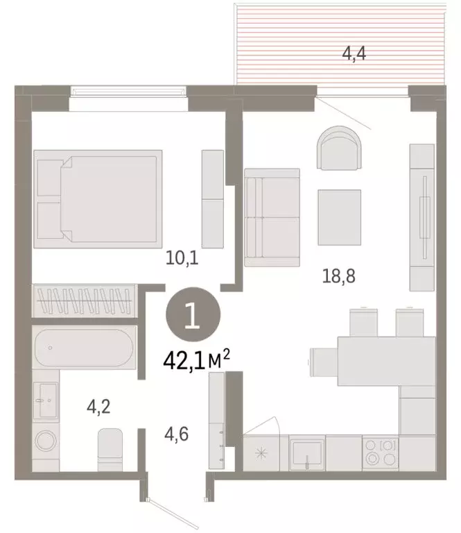 1-комнатная квартира: Омск, Кировский округ (42.06 м) - Фото 1