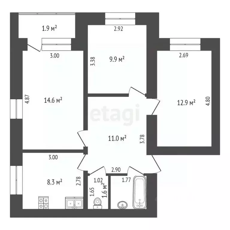 3-к кв. Московская область, Домодедово ул. Текстильщиков, 13А (68.9 м) - Фото 1