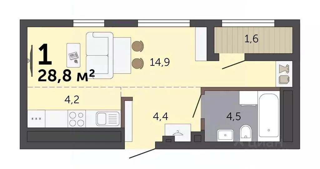 Студия Свердловская область, Екатеринбург Малевич жилой комплекс (28.8 ... - Фото 2