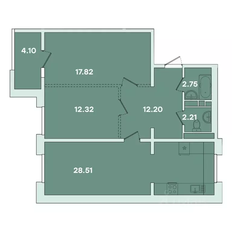 2-к кв. Иркутская область, Иркутск ул. Петрова, 16 (79.91 м) - Фото 1