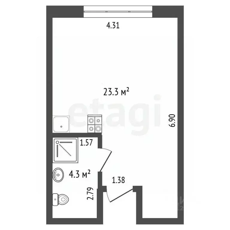 Студия Москва проезд Серебрякова, 11к1 (27.6 м) - Фото 2