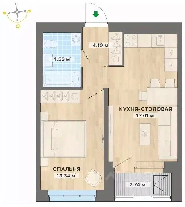 1-к кв. Свердловская область, Екатеринбург ул. Южногорская (42.12 м) - Фото 0