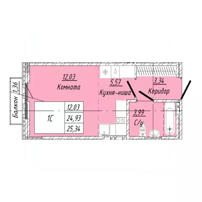 1-к кв. Омская область, Омск ул. 2-я Дачная (25.34 м) - Фото 0