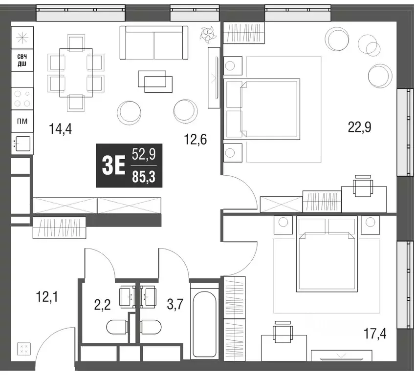 3-к кв. Москва проезд Серебрякова, 11к2 (84.9 м) - Фото 1