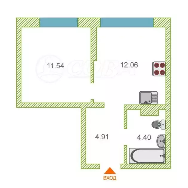 1-комнатная квартира: Тюмень, улица 50 лет Октября, 63Г (33 м) - Фото 1