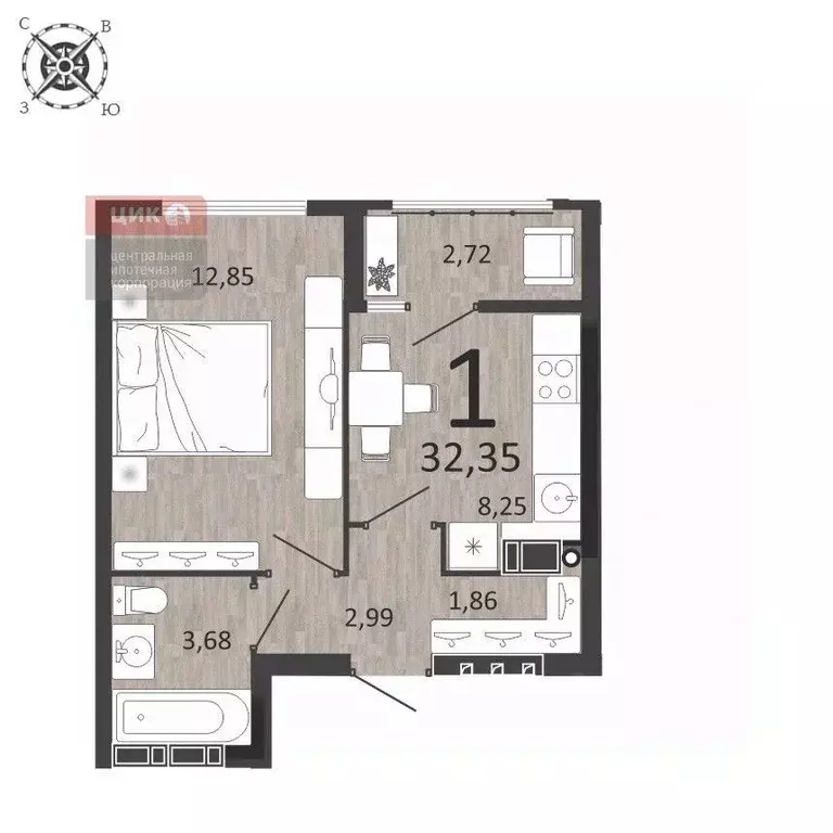 1-к кв. Рязанская область, Рязань ул. Островского, 122 (32.35 м) - Фото 1