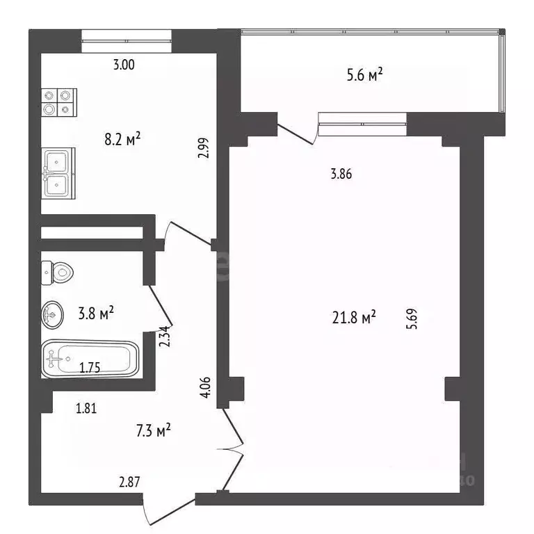 1-к кв. Тюменская область, Тюмень ул. Демьяна Бедного, 92 (41.1 м) - Фото 2
