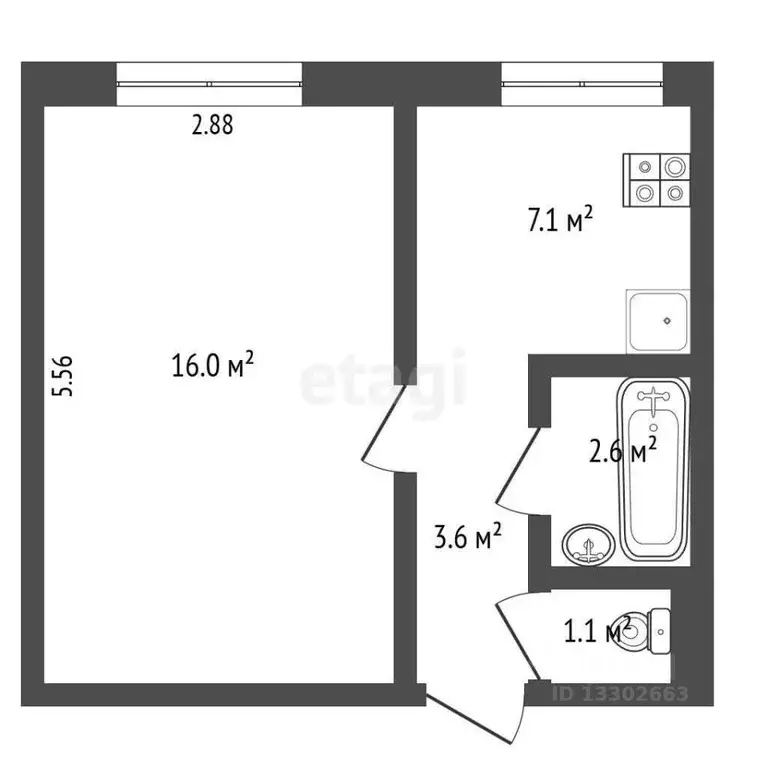 1-к кв. Ханты-Мансийский АО, Когалым Ленинградская ул., 7 (30.3 м) - Фото 0