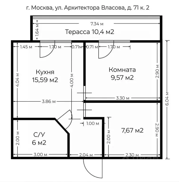 1-к кв. Москва ул. Архитектора Власова, 71к2 (48.0 м) - Фото 2