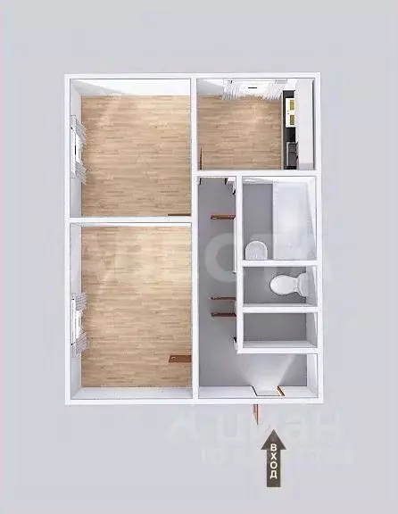 2-к кв. Омская область, Омск ул. Орджоникидзе, 273 (45.8 м) - Фото 2