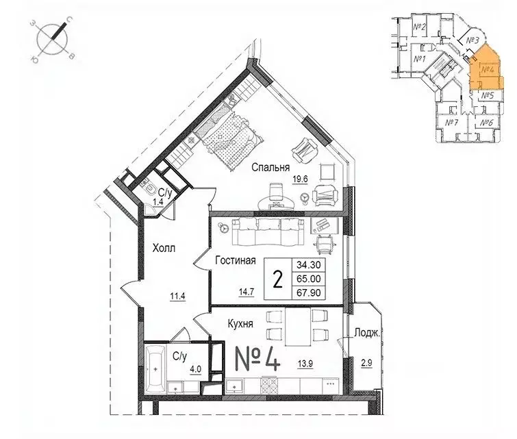 2-к кв. Московская область, Наро-Фоминск ул. Новикова, 20/1 (68.9 м) - Фото 0