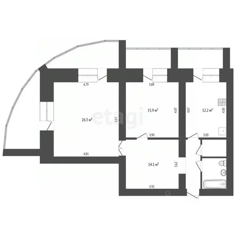 2-к кв. Белгородская область, Белгород ул. Пушкина, 55 (79.0 м) - Фото 2