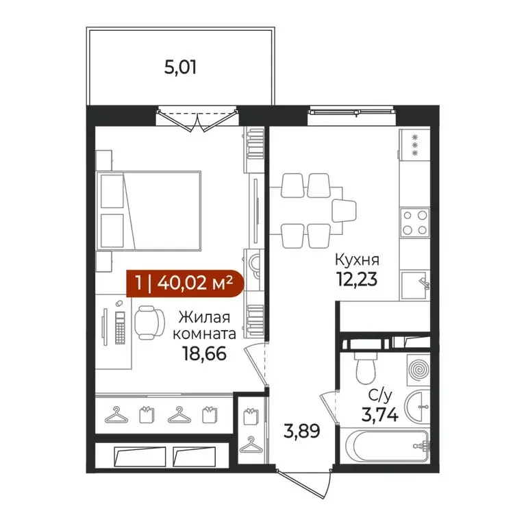 1-комнатная квартира: Всеволожский район, посёлок Щеглово (40.02 м) - Фото 1