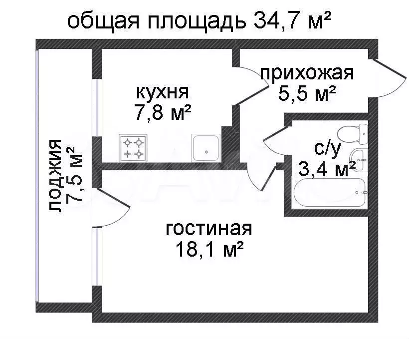 1-к. квартира, 35 м, 7/10 эт. - Фото 0
