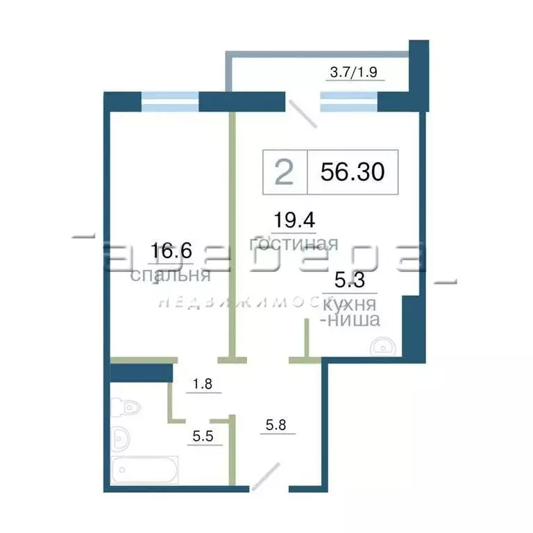 2-комнатная квартира: Красноярск, улица Дубровинского, 110Г (56 м) - Фото 1