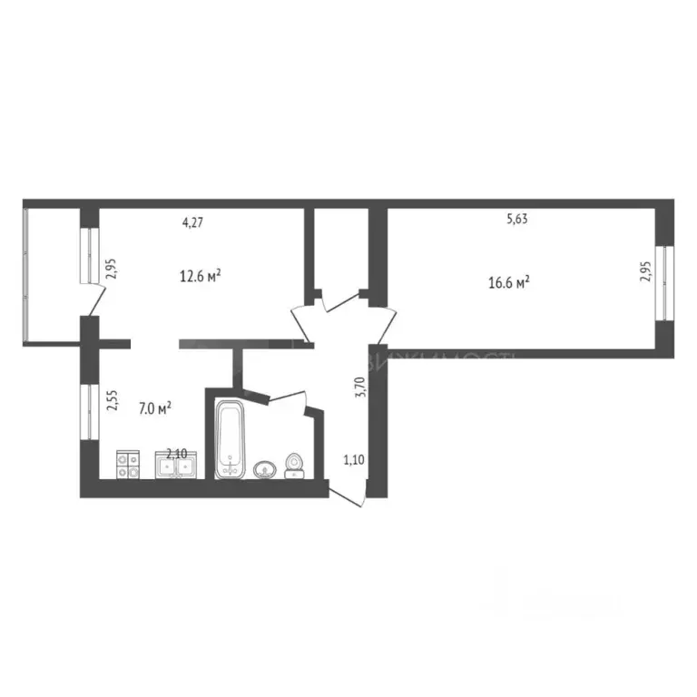 2-к кв. Тюменская область, Тюмень ул. Александра Матросова, 27 (44.0 ... - Фото 2
